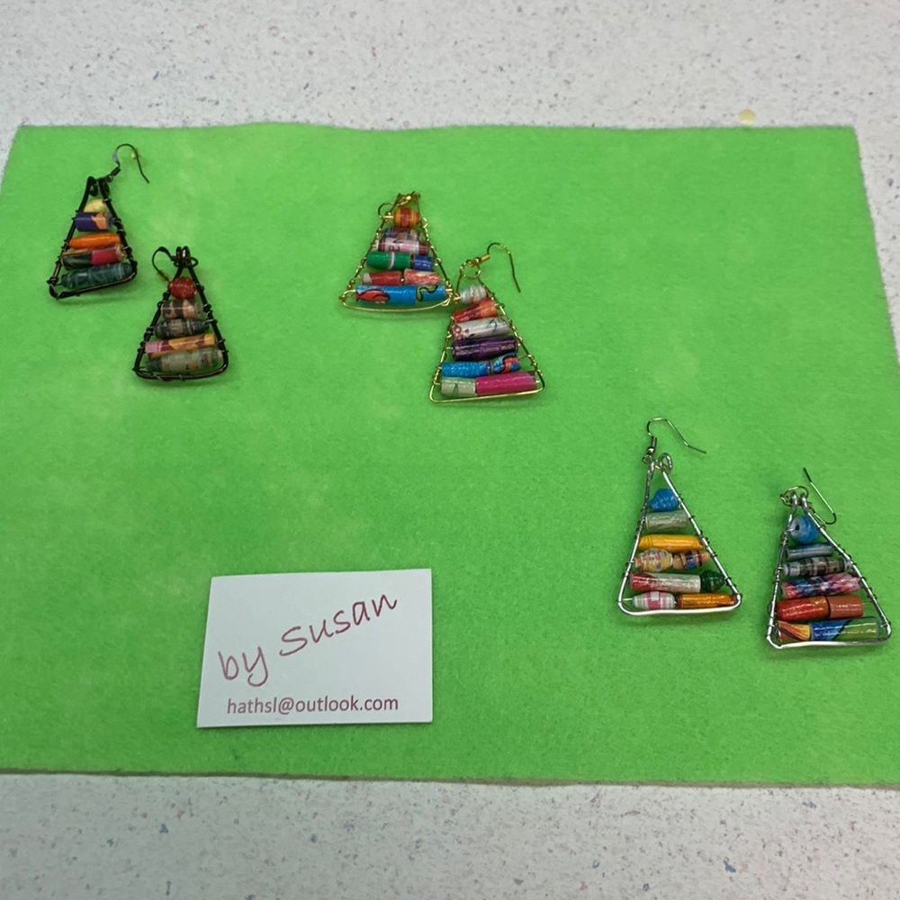 Handmade paper bead earrings.